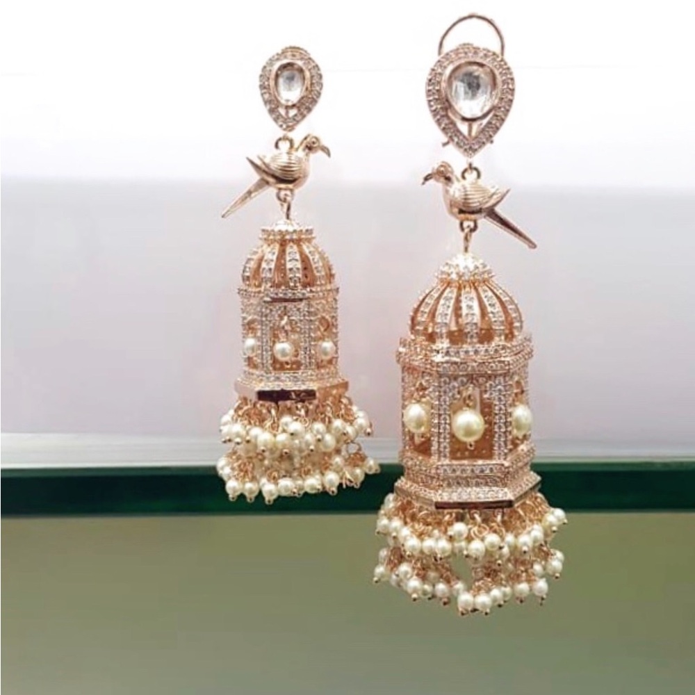 Rose Gold Ornate birdcage Dangling Cubic zirconia Earrings.
